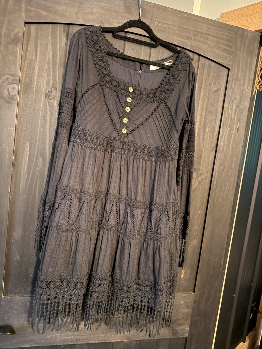 American Eagle Outfitters Black Midi Dress with Wooden Buttons